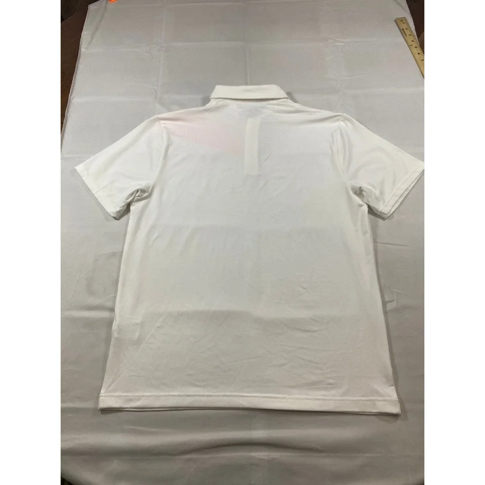 Under Armour Mens Playoff Polo Shirt White Neon Orange HeatGear Loose Fit Large‎